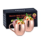 Velaze Moscow Mule, 2 vasos de cerveza de jengibre, acero inoxidable SUS304 100 % libre de BPA, taza de cóctel, whisky y vino para cerveza ligera, taza de fiesta, juego de bar - oro rosa (600 ml)